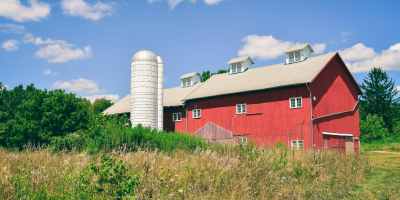 red and white painted barn