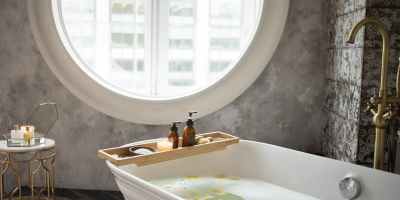 interior of bathroom with skincare supplies