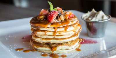 pancake with sliced strawberry