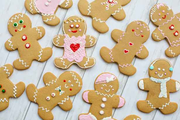 top view of gingerbread cookies laid flat on a wooden table
