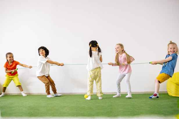 children playing tug of war